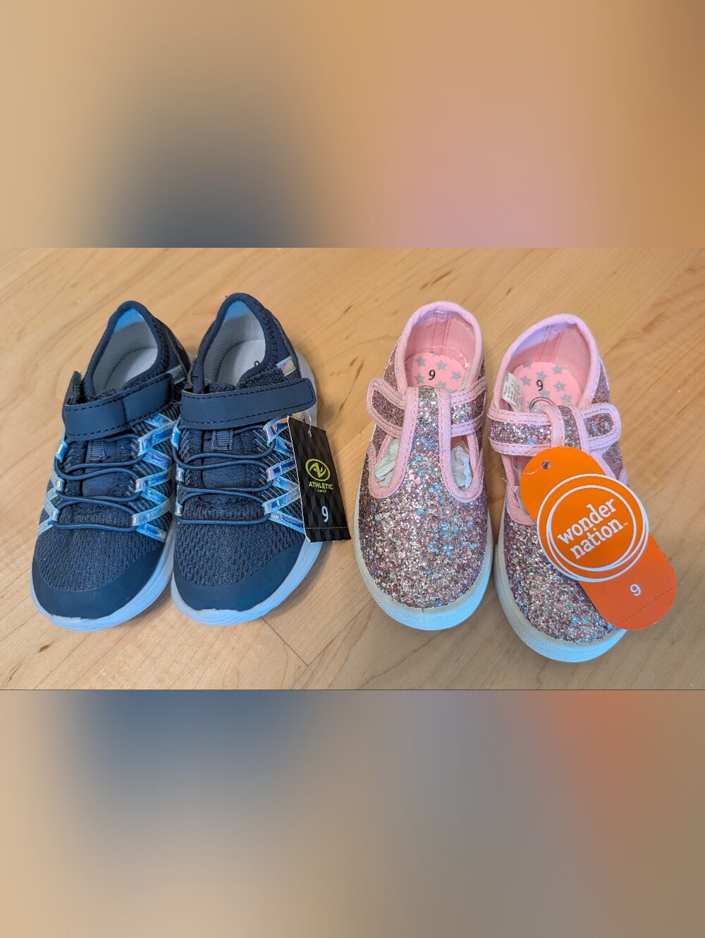 Girls Size 9 👟 Shoe Bundle 👟 Athletic Sneaker & Pink Glitter Slip-On Shoes